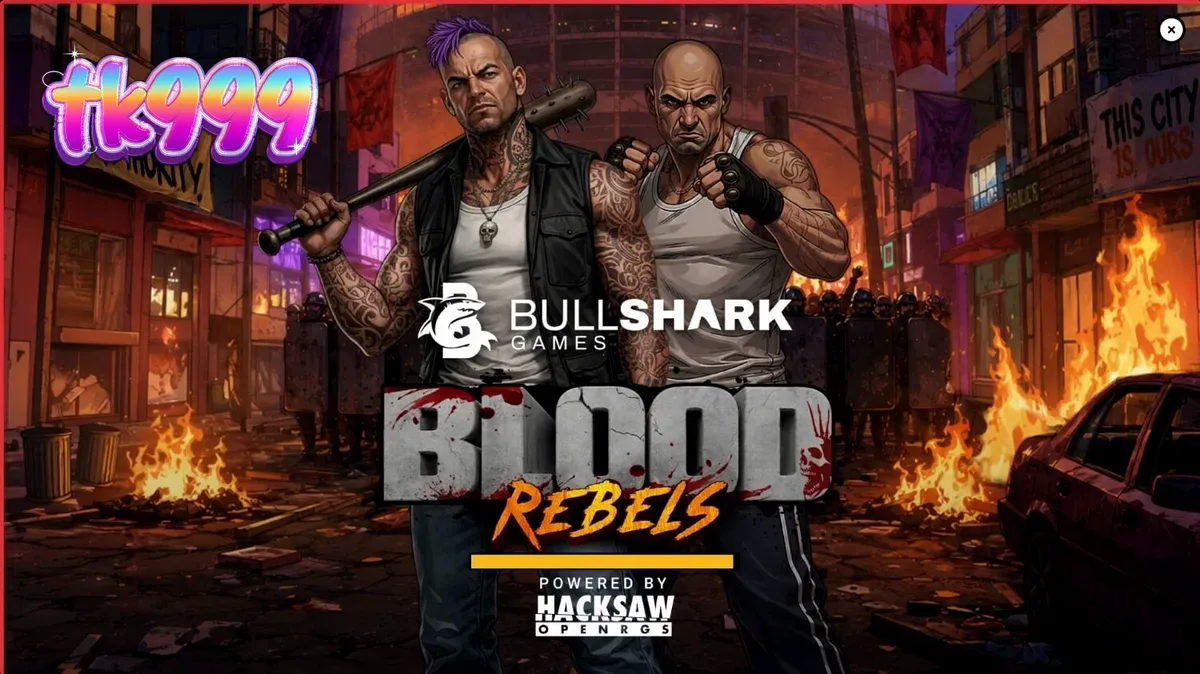 Blood Rebels স্লট গেমের গ্রিড এবং রুক্ষ শহরের দৃশ্য